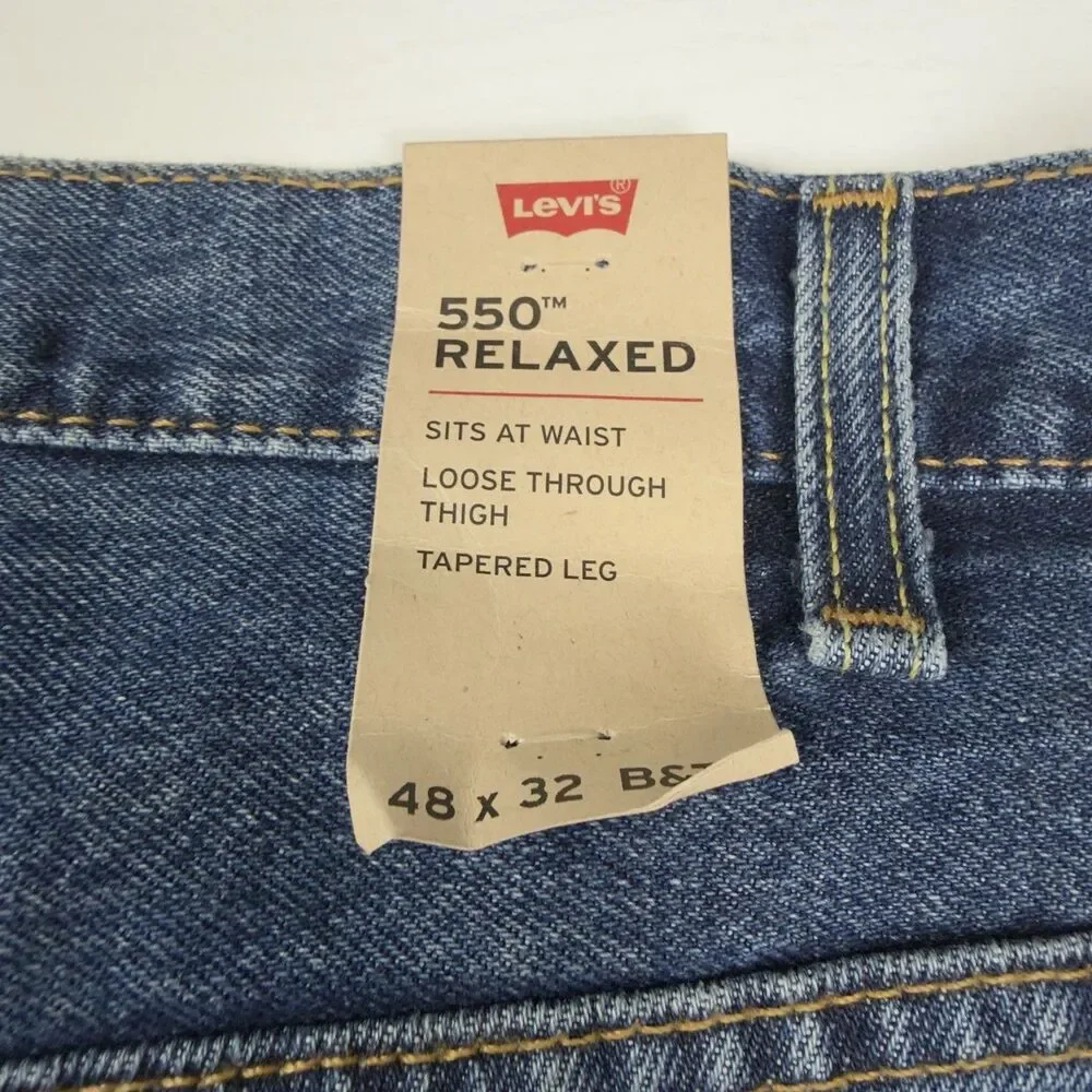 Levis 550 Jeans Men's 46x32 Big & Tall Tapered Leg Medium Wash Blue Denim NWT